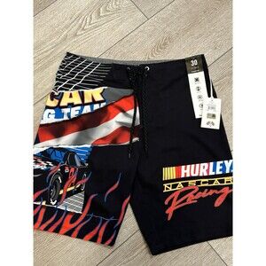 Hurley x Nascar Mens Board Shorts Phantom Racetrack Swim Size 30 Black